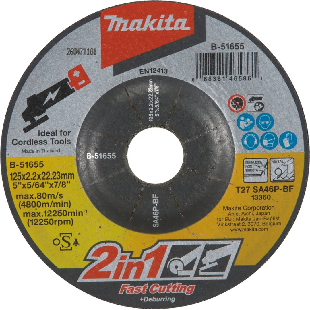 Makita B-51655 Doorslijp-/afbraamschijf 125x2x22,23mm Metaal/RVS