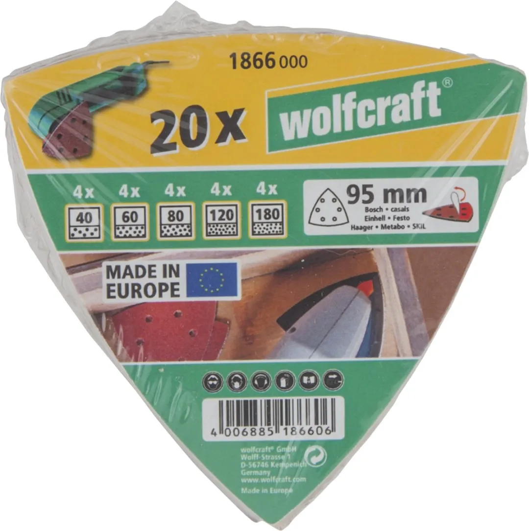 Wolfcraft Schuurpapier 20 Stuks - 95mm - Korrel 40/60/80/120/180