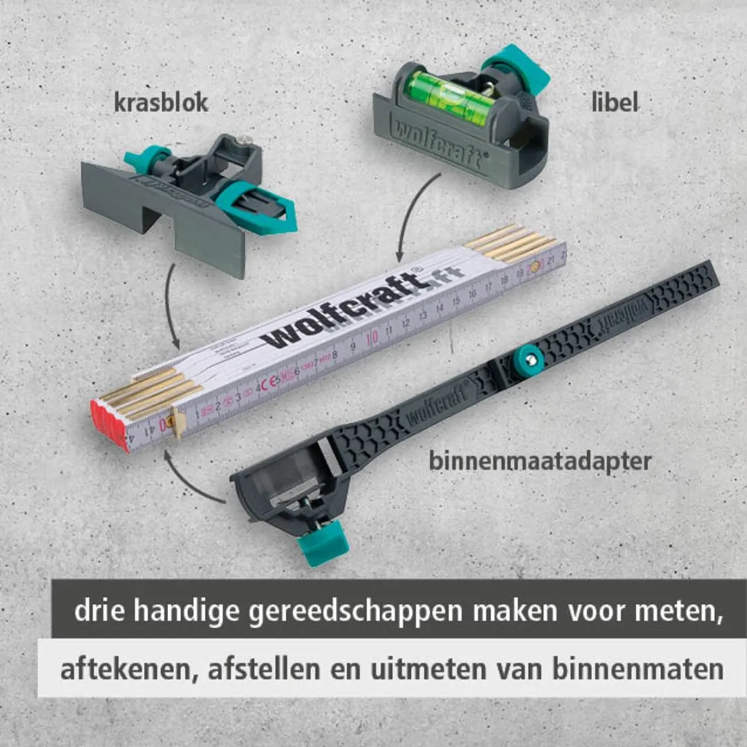 Wolfcraft Duimstokset 4-delig 8623000 - Binnenmaatadapter & Waterpas