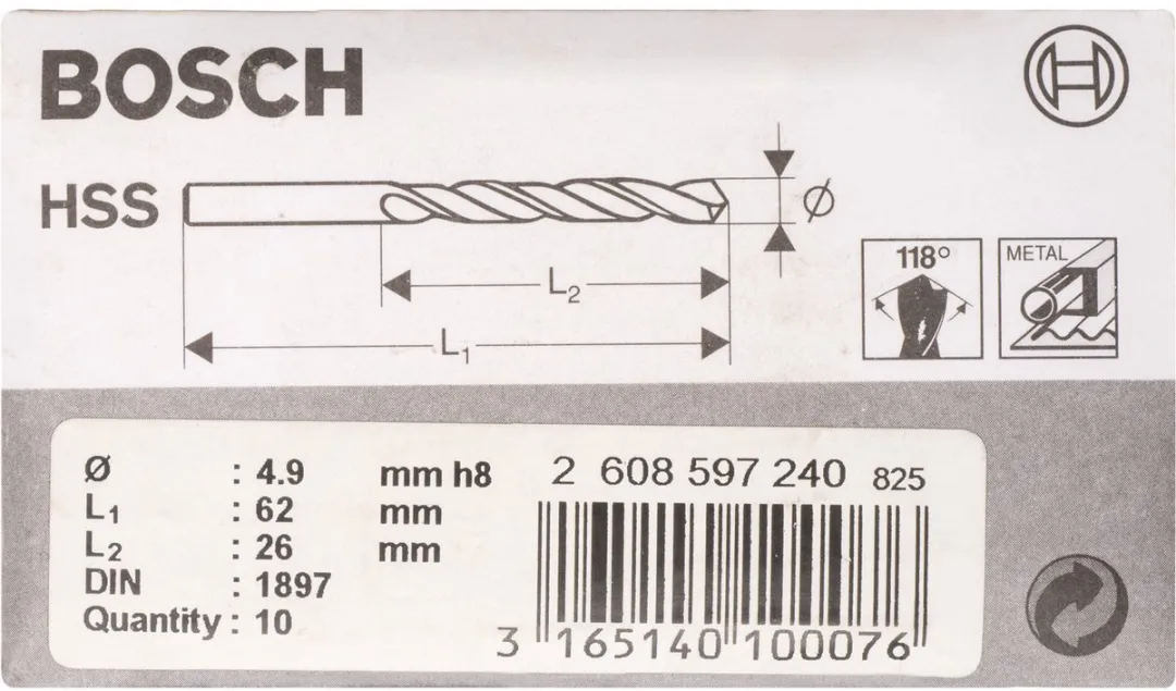 Bosch Carrosserieboren HSS-R 4,9mm - 10 Stuks