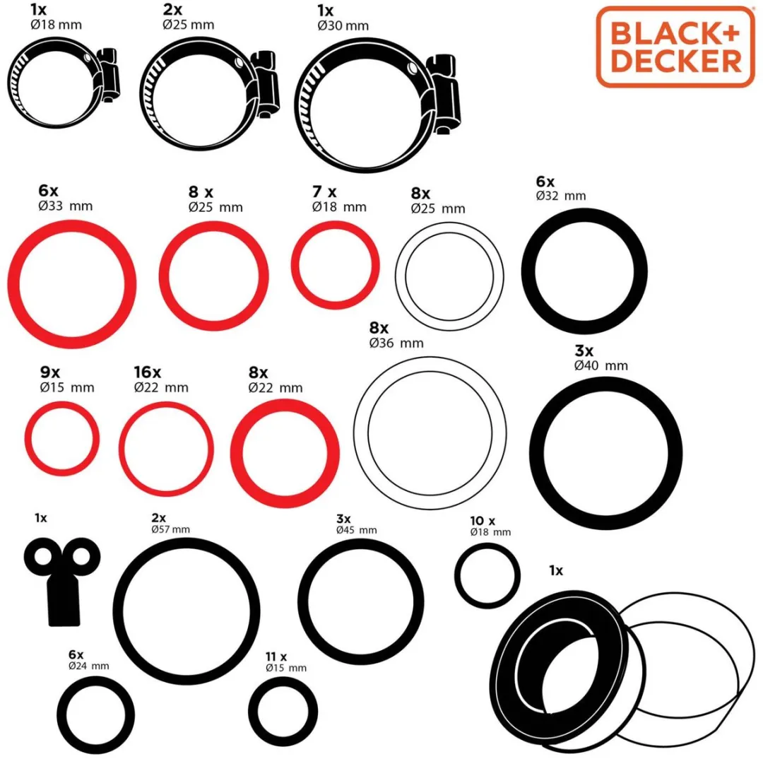 BLACK+DECKER Luchtslangset 18-delig