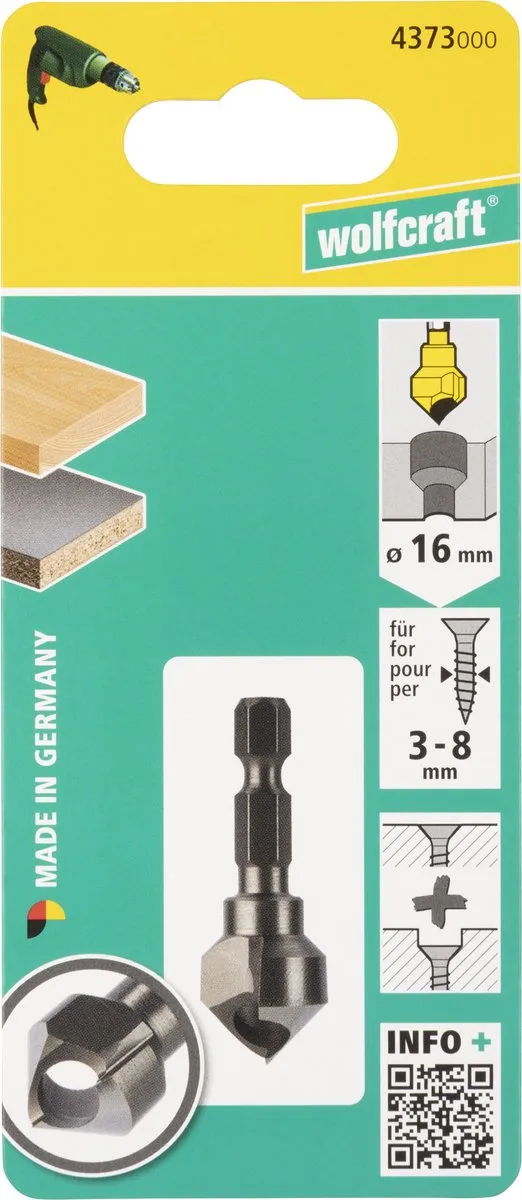 Wolfcraft Dwarsgat Verzinkboor 16mm - Zeskantschacht