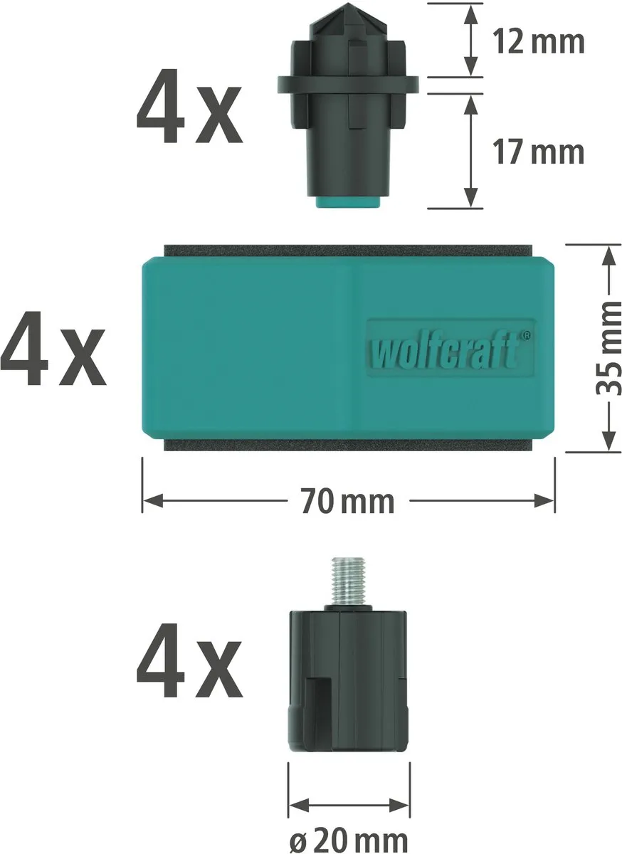 Wolfcraft 6892000 Anti Slip Werkstuksteunen - 4 Stuks - 20mm