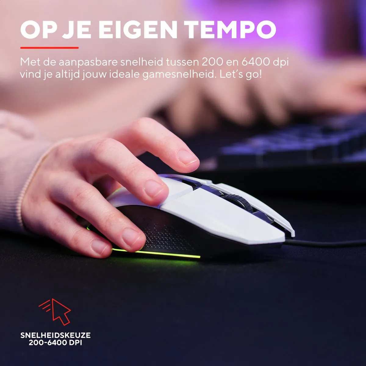 Trust GXT 109W Felox Gaming Muis - 6400 DPI - Wit