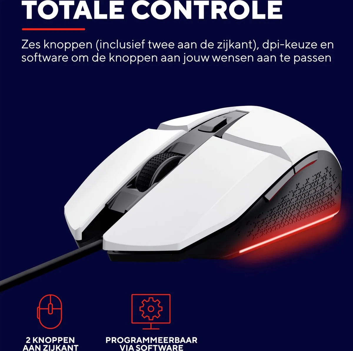 Trust GXT 109W Felox Gaming Muis - 6400 DPI - Wit