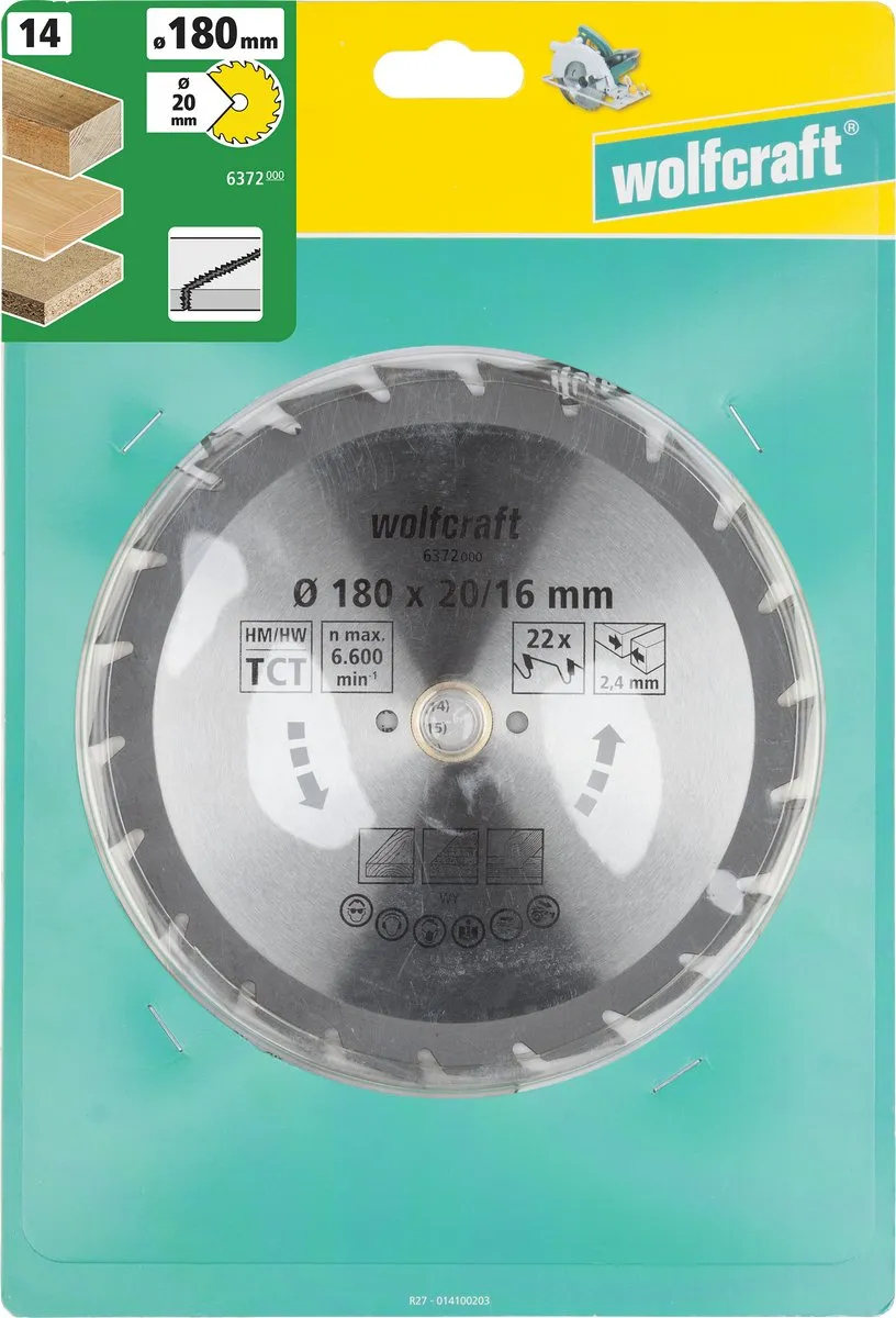 Wolfcraft Cirkelzaagblad 180x20mm 22 Tanden - Groen