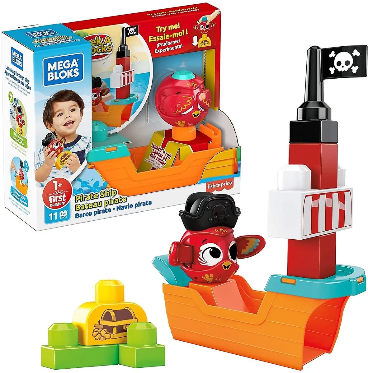 Fisher-Price Mega Bloks Peek-a-Blocks Piratenschip - 10 Stuks
