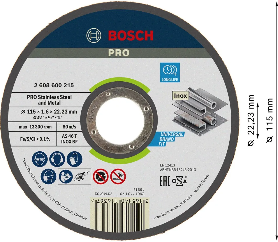 Bosch Expert for Inox AS 46 T Doorslijpschijf 115mm - Metaal - 22,23mm