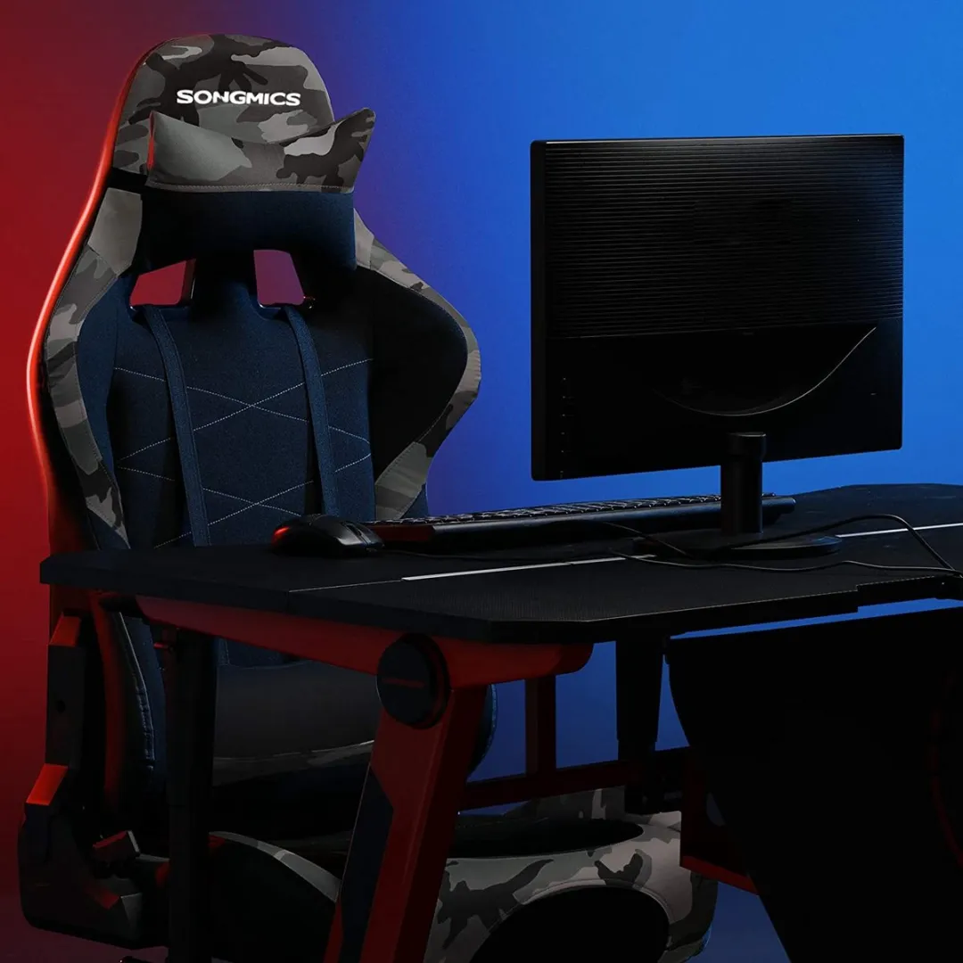 Songmics Gamestoel Camouflage - Kantelfunctie & Voetensteun