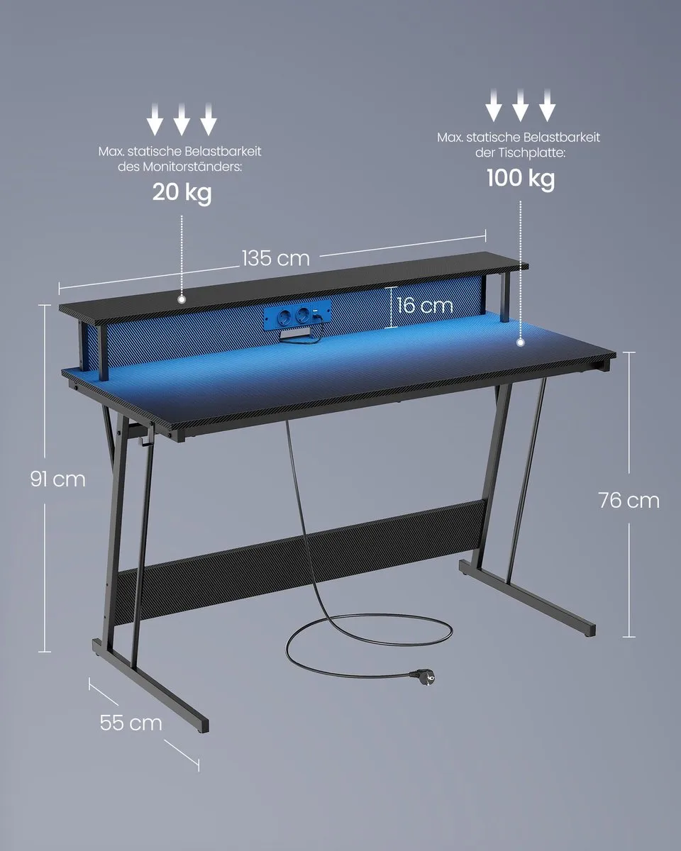 Songmics Bureau met Monitorstandaard 135cm - Kolenzwart