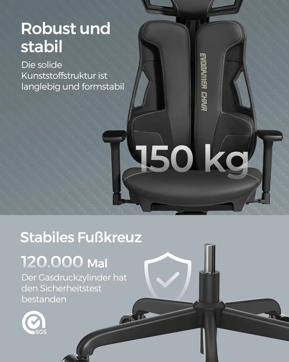 Songmics EVOGAMER CHAIR Gamingstoel - 150 kg - Inktzwart