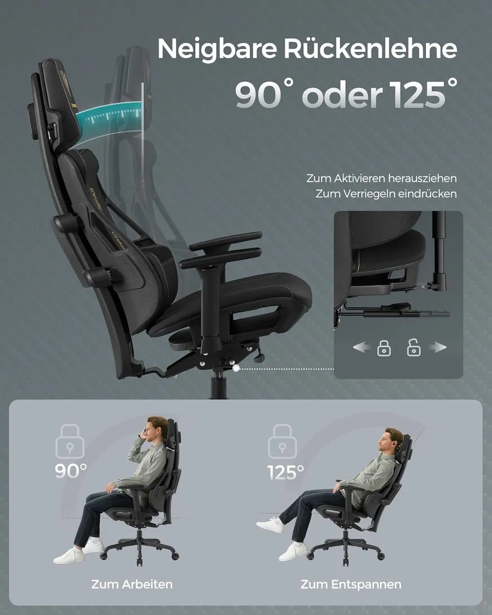 Songmics EVOGAMER CHAIR Gamingstoel - 150 kg - Inktzwart