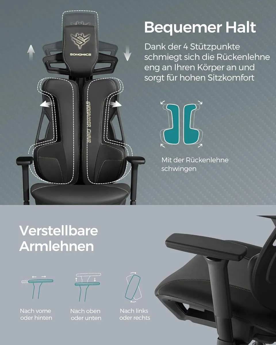 Songmics EVOGAMER CHAIR Gamingstoel - 150 kg - Inktzwart