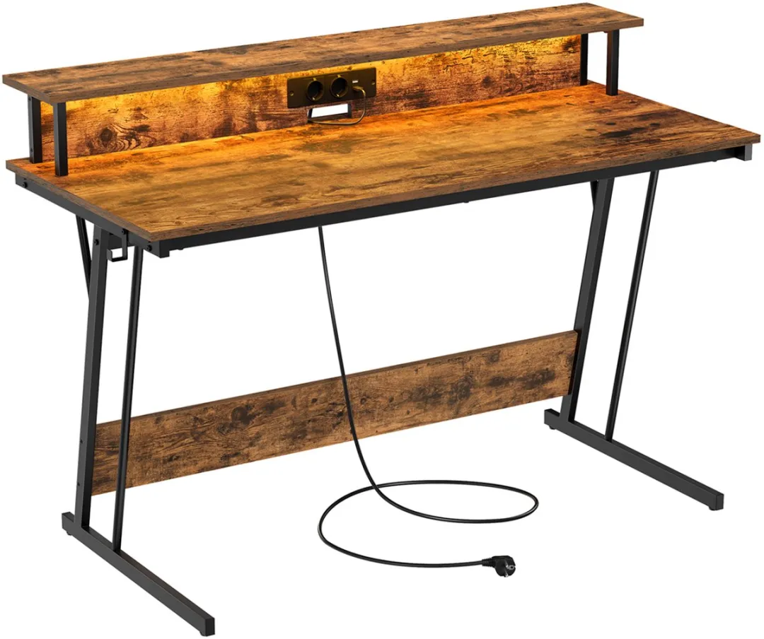 Songmics Bureau met Monitorstandaard 55x135x76cm Vintage Bruin