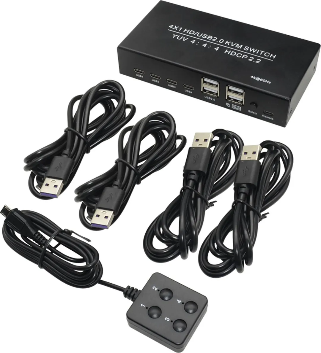 NÖRDIC KVM-100 Switch 4K@60Hz - 4 PC's naar 1 HDMI Monitor