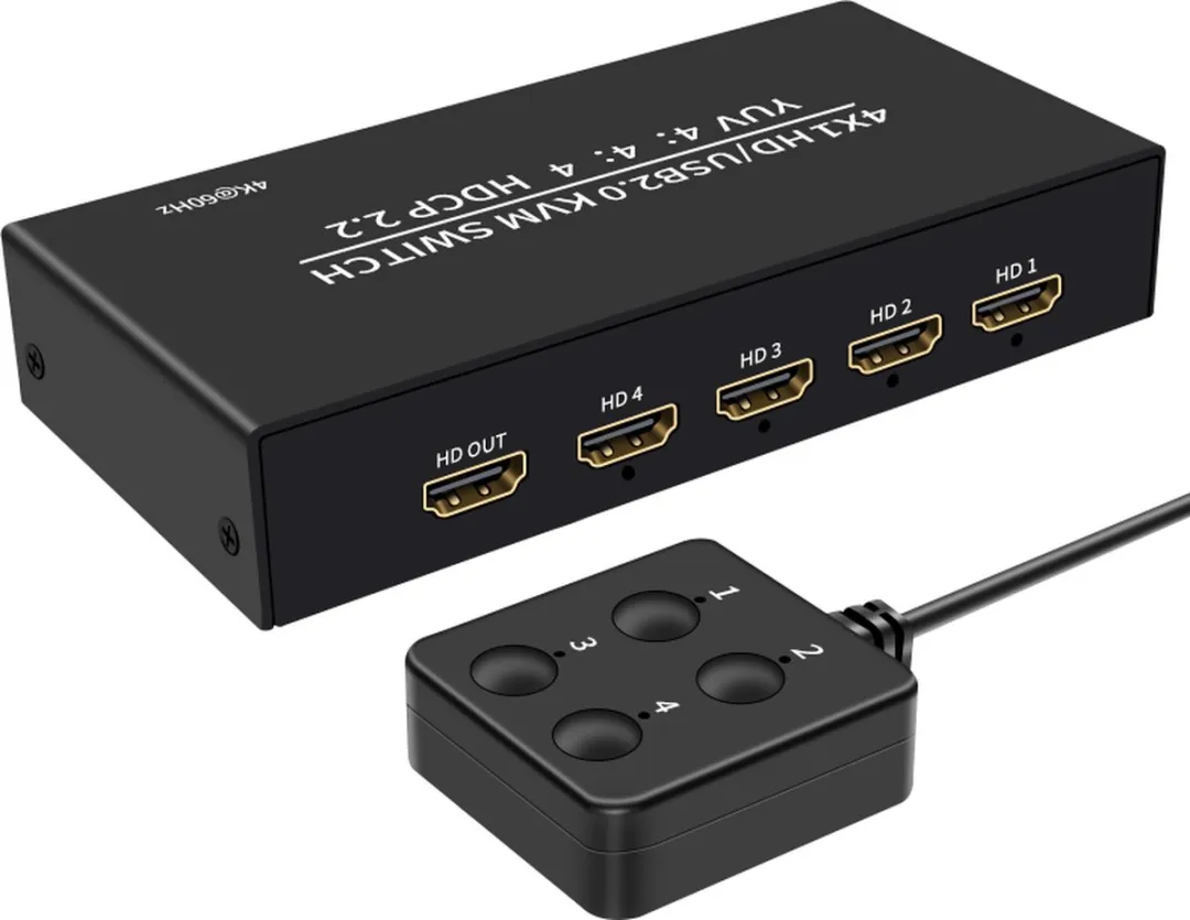 NÖRDIC KVM-100 Switch 4K@60Hz - 4 PC's naar 1 HDMI Monitor
