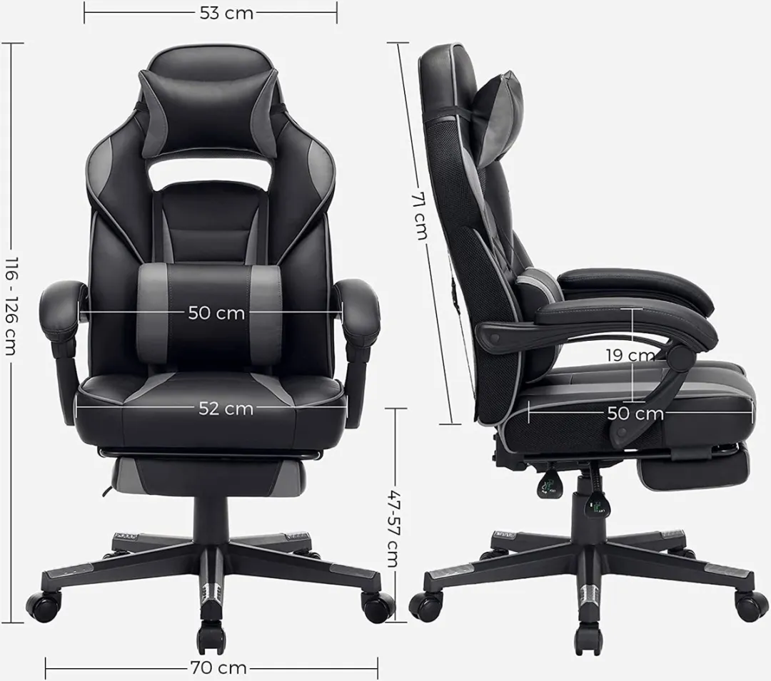 Songmics HMBG073B03 Gamingstoel - Zwart-Grijs