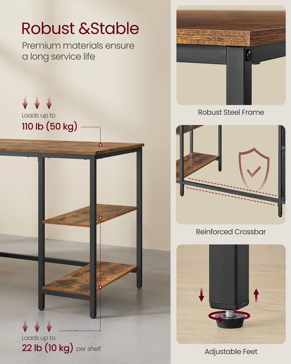 Songmics Computertafel Vintage Bruin-Zwart - 3 Planken 2 Lades