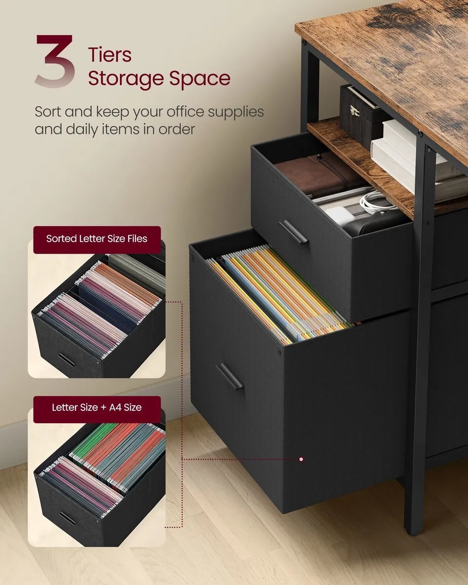 Songmics Computertafel Vintage Bruin-Zwart - 3 Planken 2 Lades