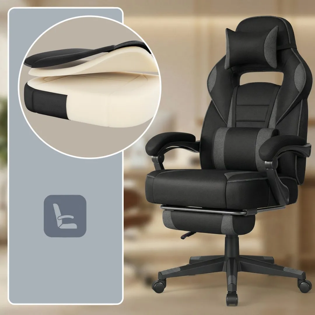 Songmics OBG073BH20 Gaming Bureaustoel - 150kg - Inktzwart-leigrijs