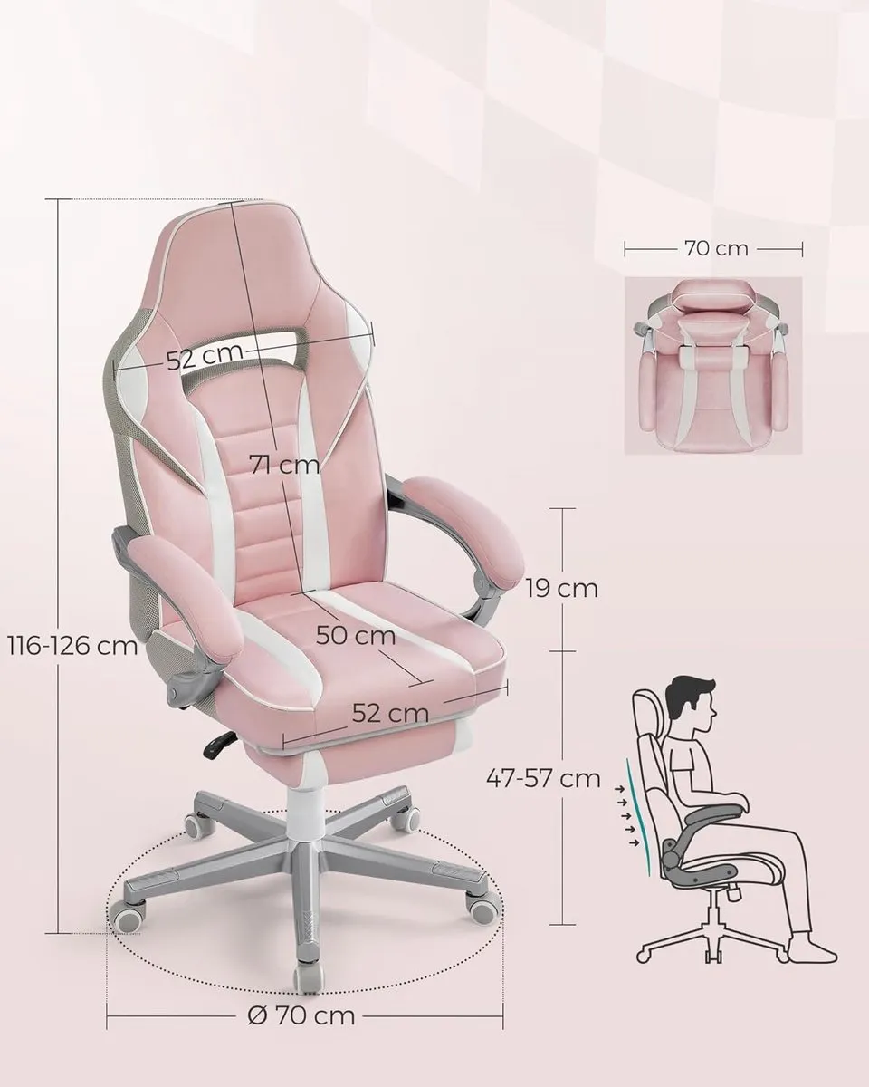 Songmics Gamingstoel - Roze - 150 kg - afbeelding 6 van 6