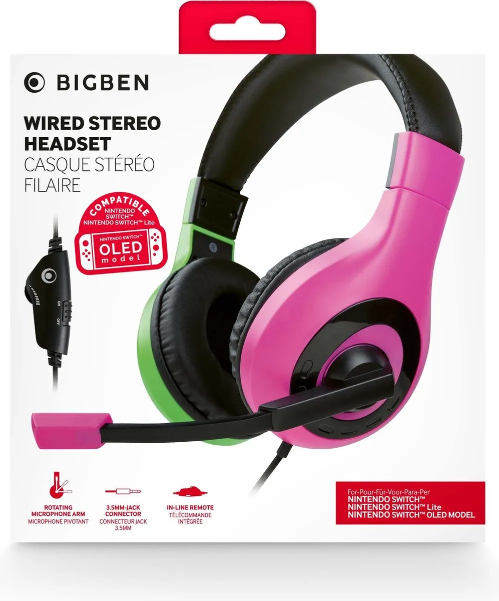 Bigben Stereo Gaming Headset V1 SWITCHHEADSETV1P+G - Paars/Groen - afbeelding 6 van 6