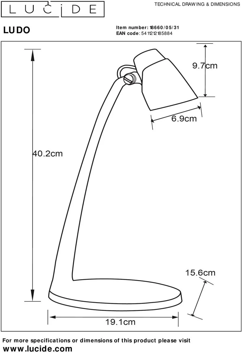 Lucide LUDO Bureaulamp LED 4,5W 3000K - Wit - afbeelding 6 van 6