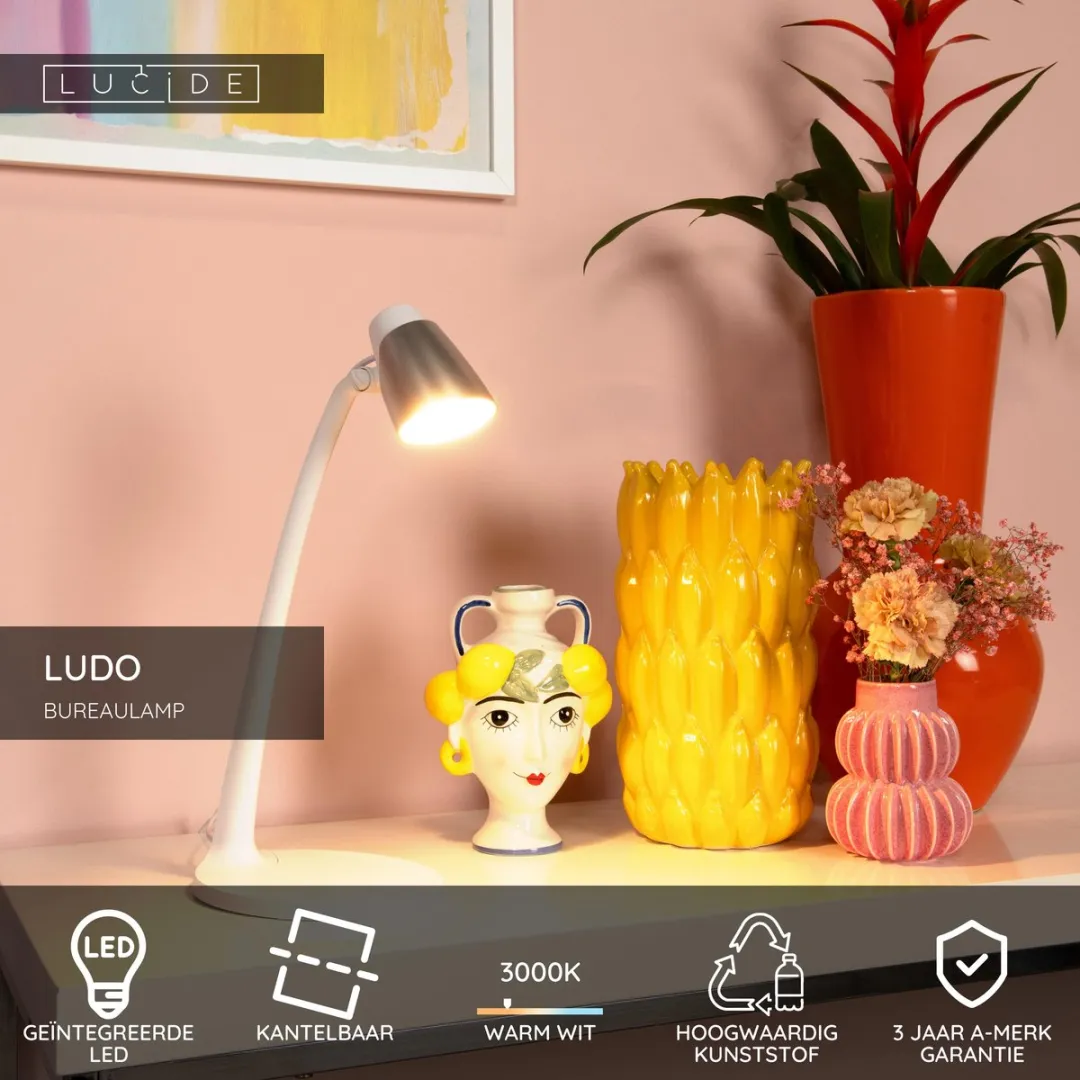 Lucide LUDO Bureaulamp LED 4,5W 3000K - Wit
