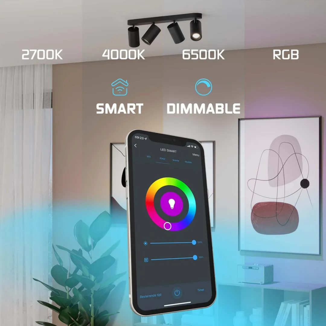 Ledvion SMART LED Plafondspot 4x4.9W RGB+CCT - Zwart