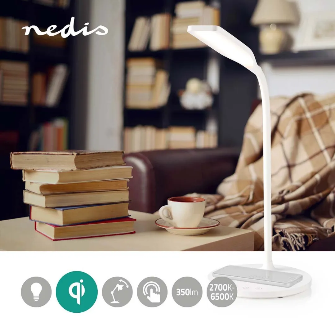 Nedis Bureaulamp Draadloze Oplader LED Touch Dimbaar Wit