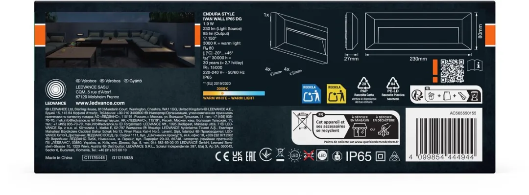 Osram Endura Style IVAN Wandlamp Donkergrijs 85lm IP65