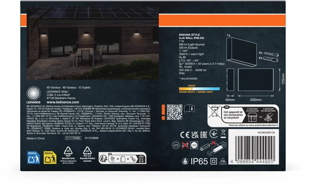 Osram Endura Style Ilja Wandlamp IP65 7W 330lm - Donkergrijs - afbeelding 6 van 6