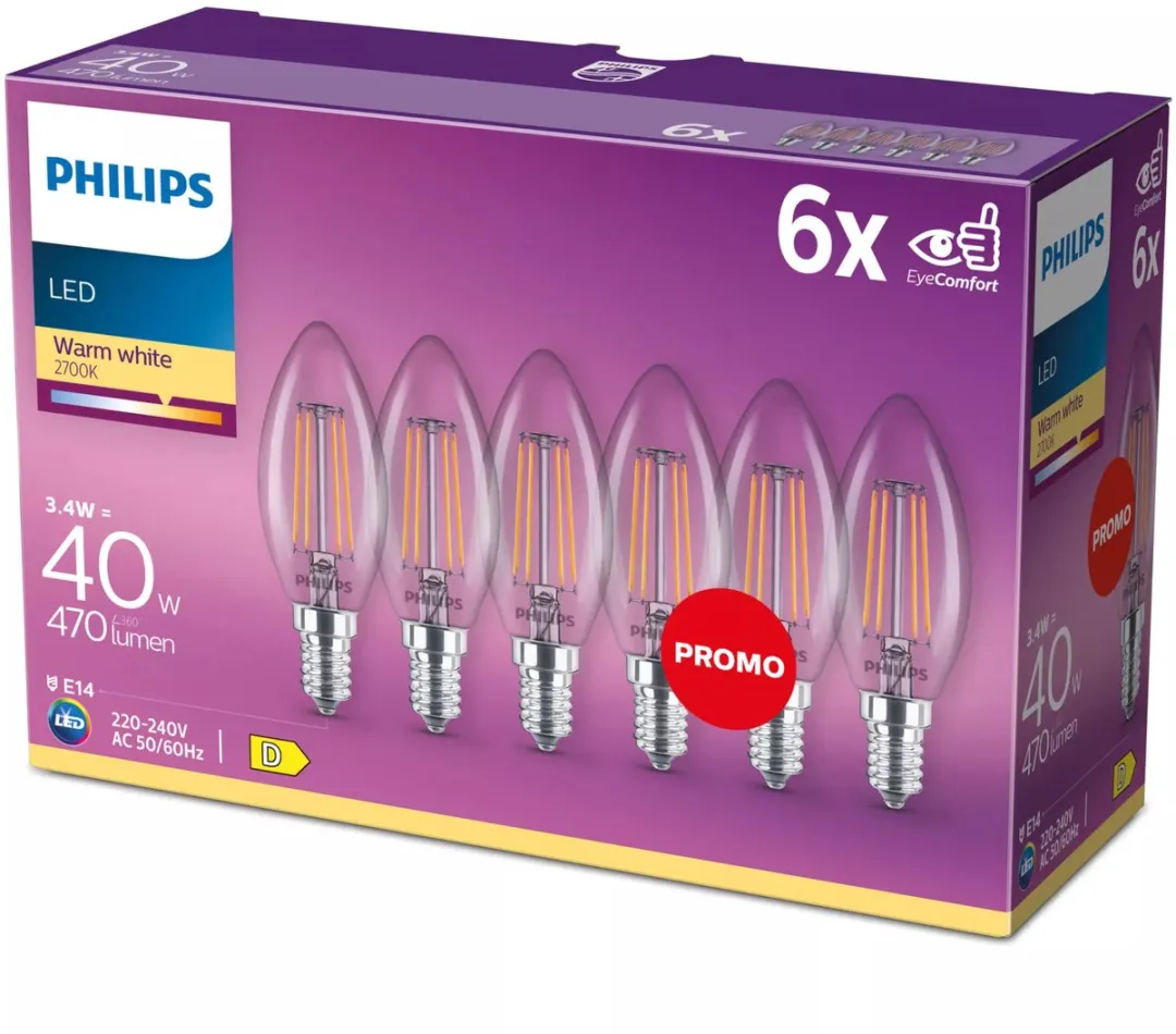 Philips LED Kaarslamp E14 Warmwit 3.4W