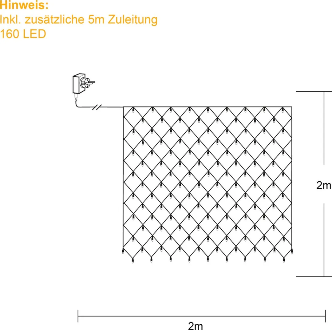 Star Trading LED-lichtnet Shigo Warm Wit 2x2m - 160 Stuks