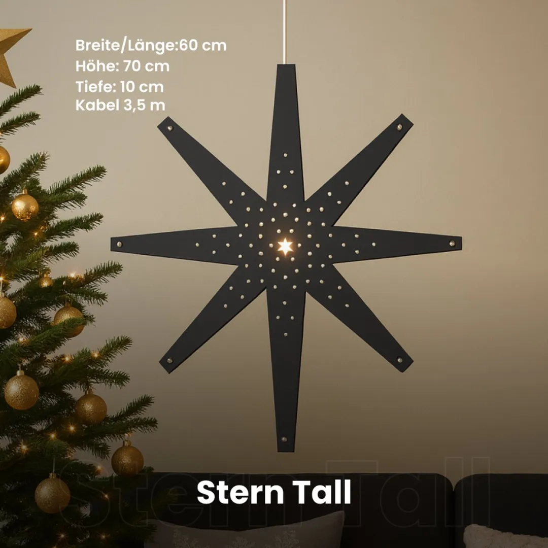 Star Trading Houten Ster Tall 70cm - Graphiet - 5W Warm Wit