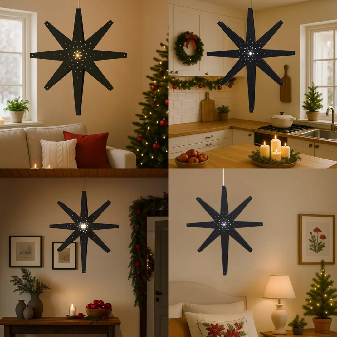 Star Trading Houten Ster Tall 70cm - Graphiet - 5W Warm Wit - afbeelding 6 van 6