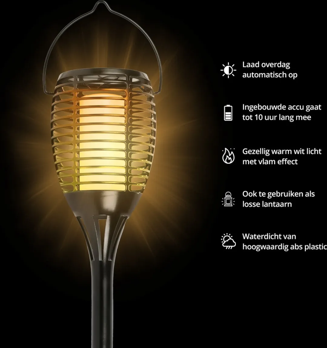 FlinQ Torch Solar Tuinfakkels - 2 Stuks - Zwart
