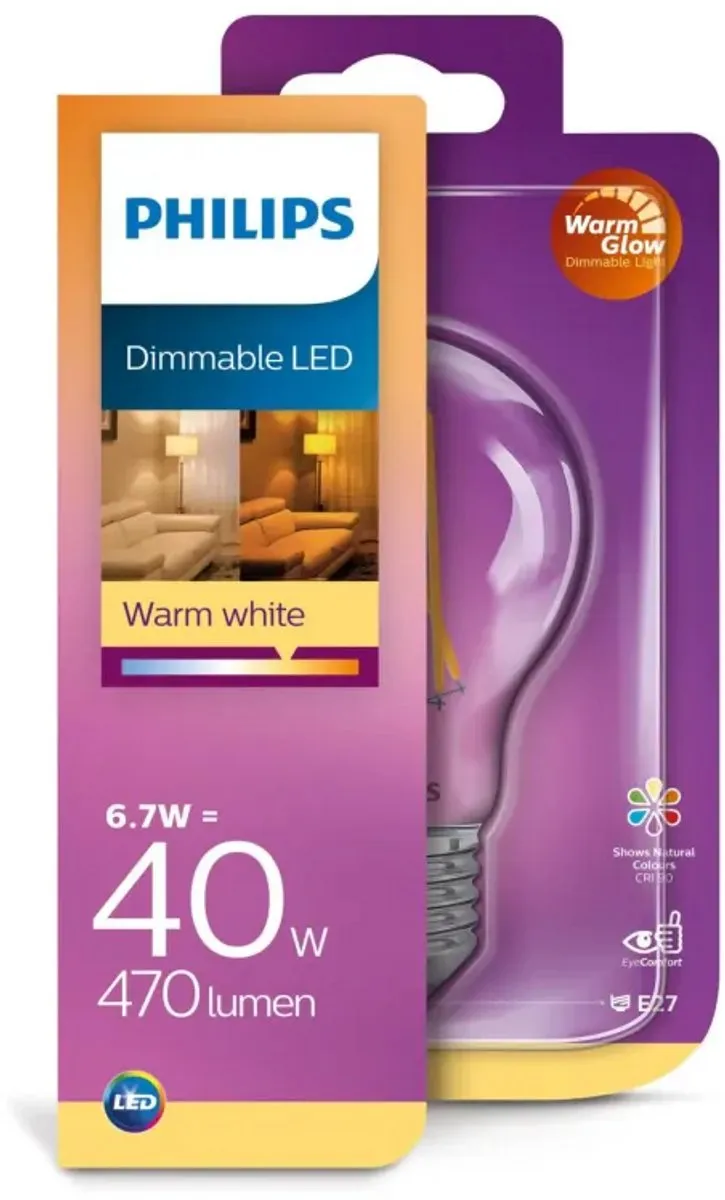 Philips LED E27 6.7W WarmGlow 2700K
