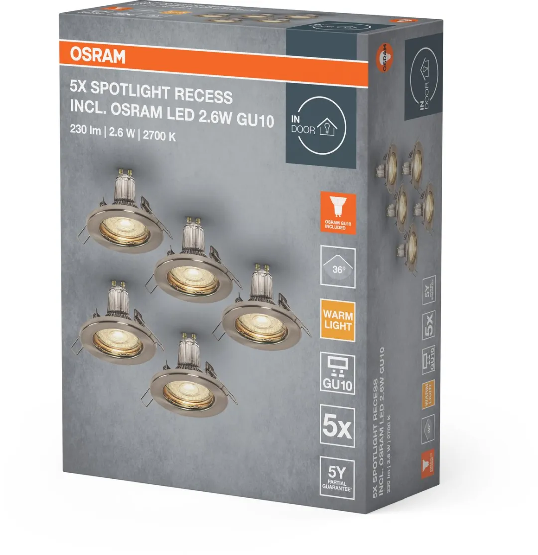 Osram Spotlight Inbouwset 5x2.6W GU10 - 80cm Geborsteld nikkel