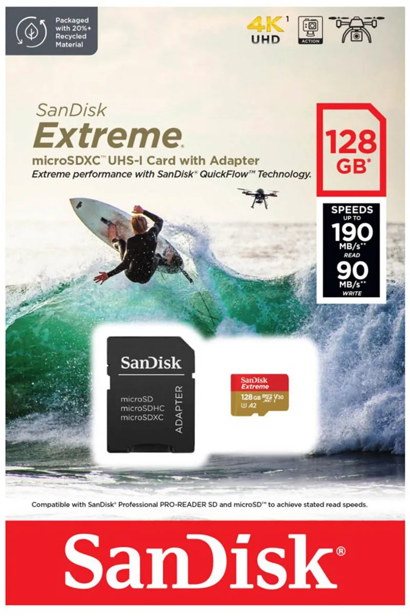 SanDisk Extreme microSDXC SDSQXAA-128G-GN6AA 128GB - Class 10 UHS-I V30