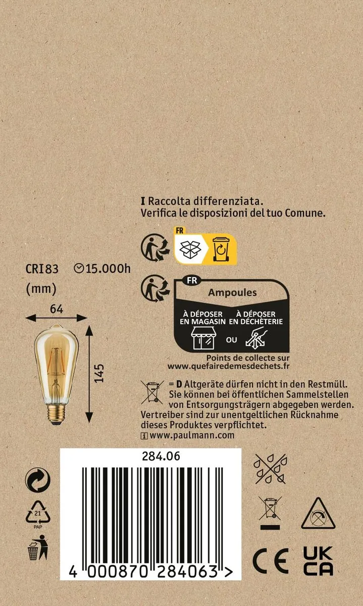 Paulmann 1879 Filament LED-kolf Rustika E27 2,7W 150lm - Goud