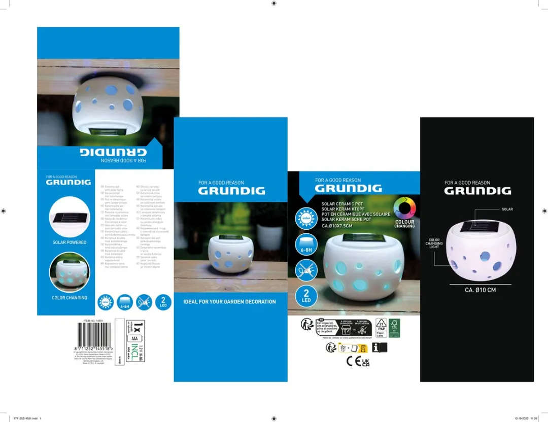 Grundig Solar Tuinlamp RGB Wit Keramiek 2 Lichtpunten
