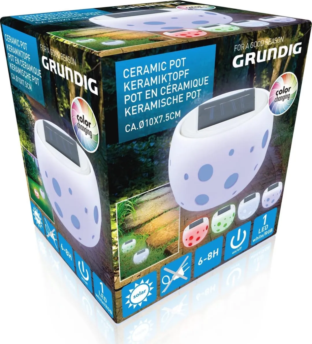 Grundig Solar Tuinlamp RGB Wit Keramiek 2 Lichtpunten