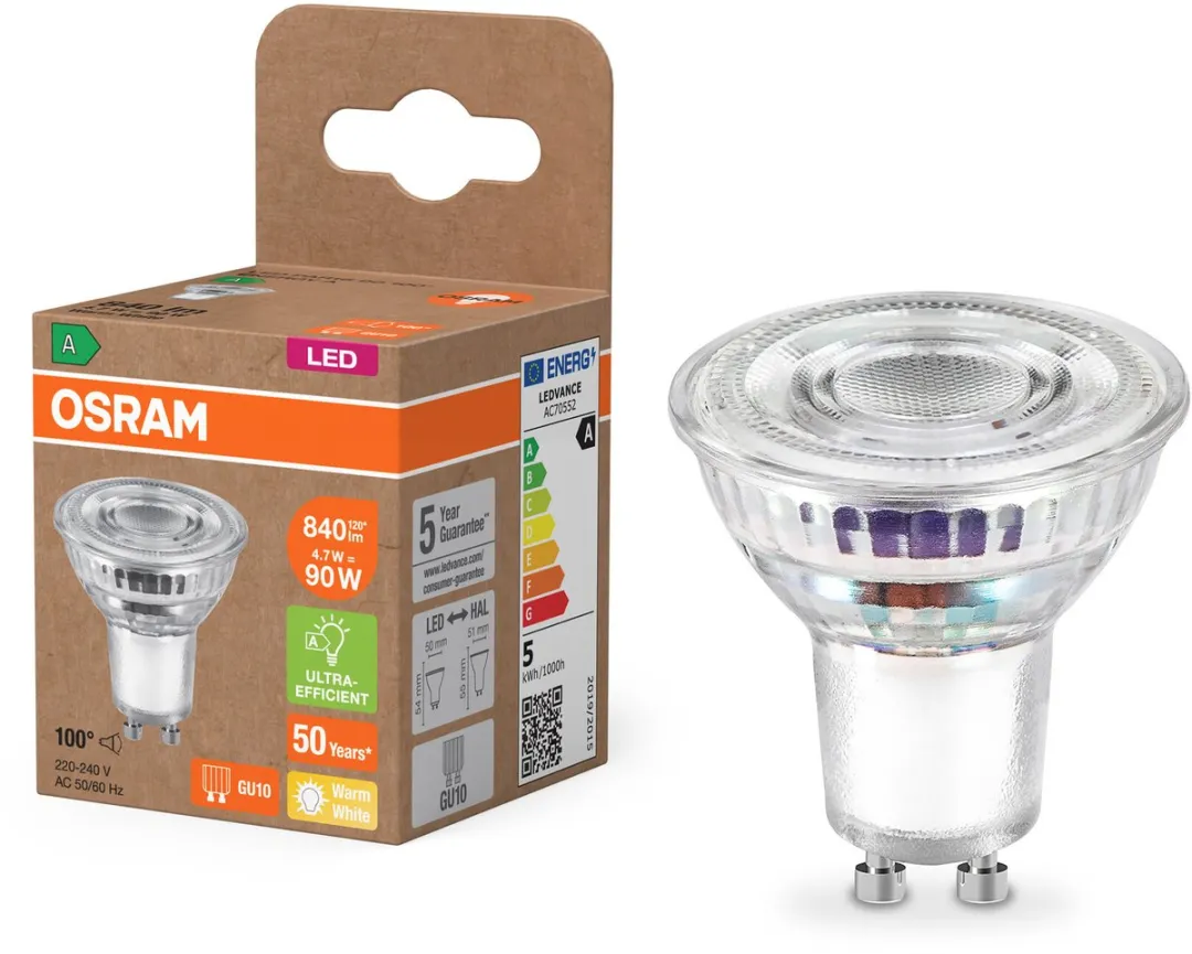 Osram LED Spot GU10 PAR16 4.7W 850lm - Zeer Warm Wit