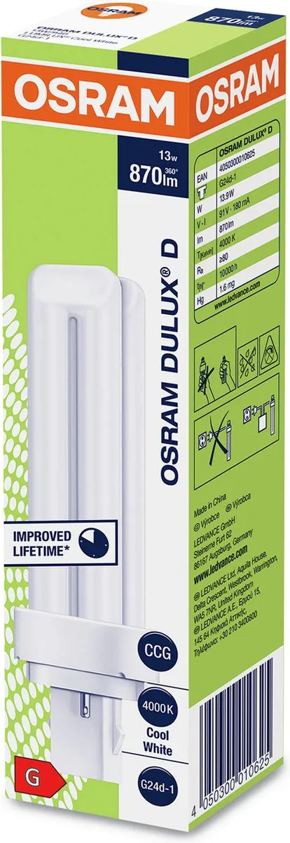 Osram Dulux D Spaarlamp 13W - Koel wit - Mat - afbeelding 6 van 6