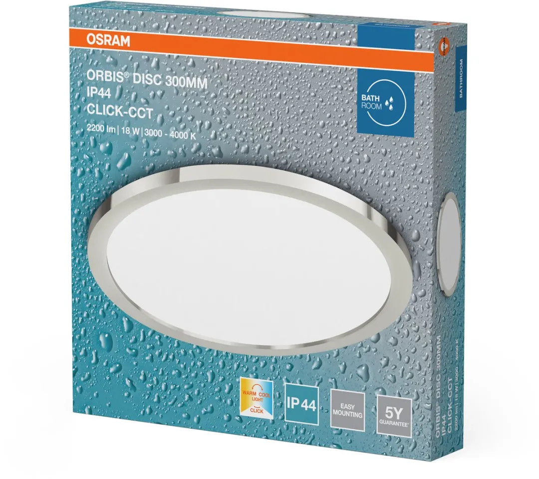 Osram Orbis Disc Badkamerplafondlamp 300mm - Chroom - 18W 2200lm