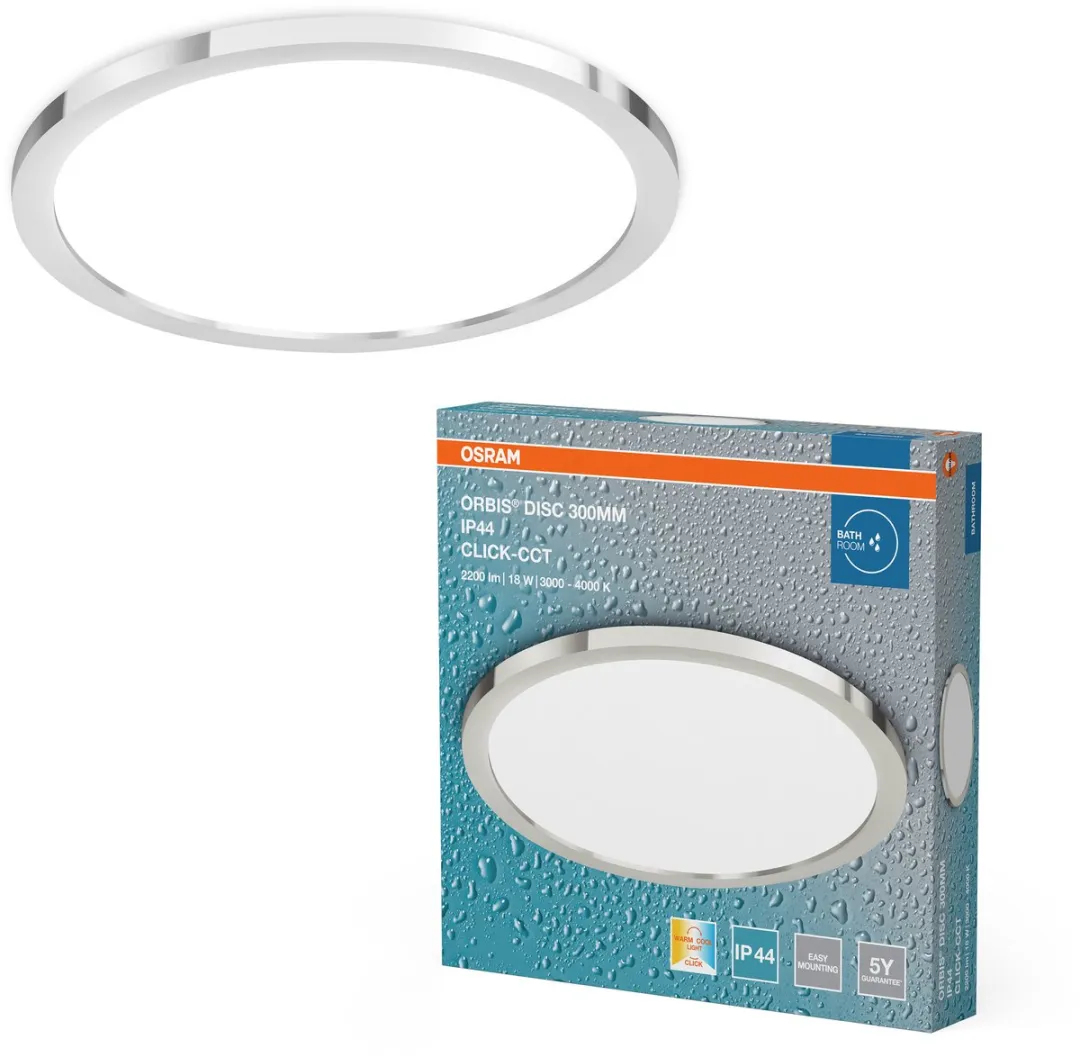 Osram Orbis Disc Badkamerplafondlamp 300mm - Chroom - 18W 2200lm