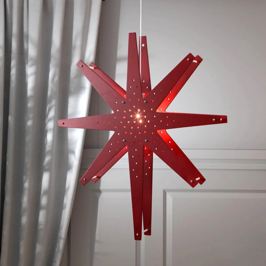 Star Trading Houten Ster Hanglamp Tall 70cm - Rood