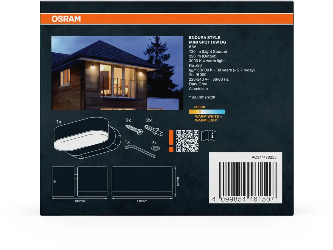 Osram Endura Style Mini-Spot LED Wandlamp 8W - Donkergrijs