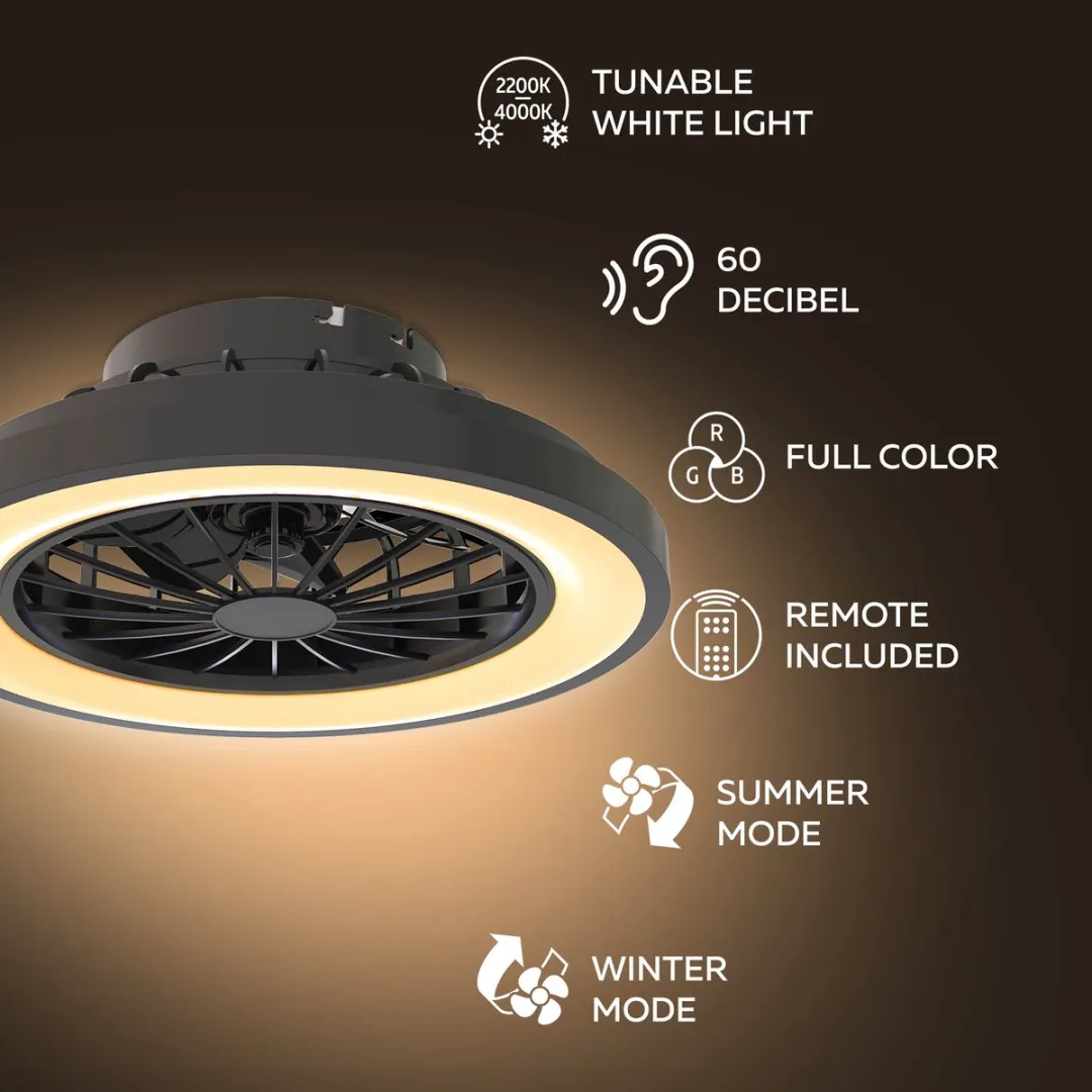 Calex Plafondventilator Ø39cm - RGBW LED - 5 standen - Zwart